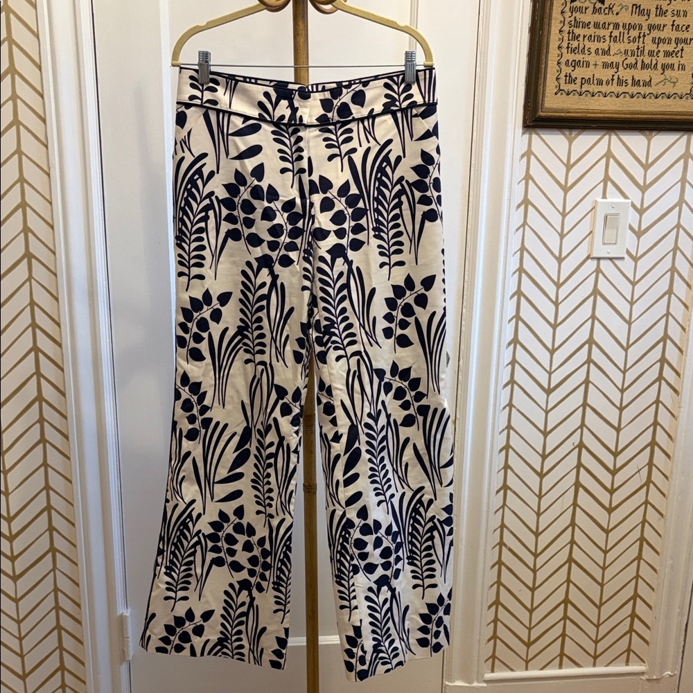 High-Rise Wide Leg Printed Pants - Navy Floral on Cream